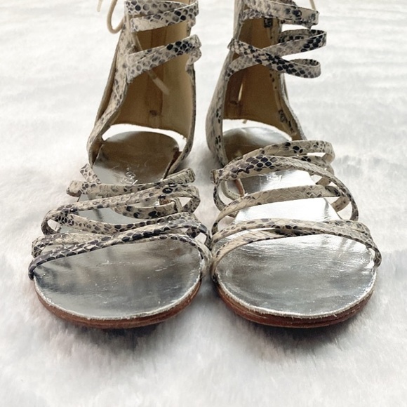 Free People Juliette Wrap Leather Sandals Snakeskin Print Flats Gladiator - Picture 4 of 10